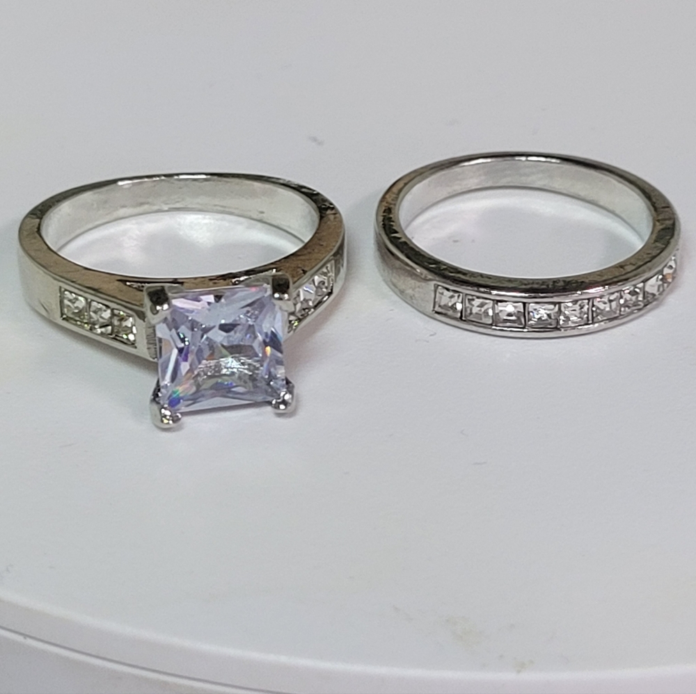 2pc Elegant Sterling Silver / copper Ring Set 8 Wedding Band Included. - Picture 3 of 6
